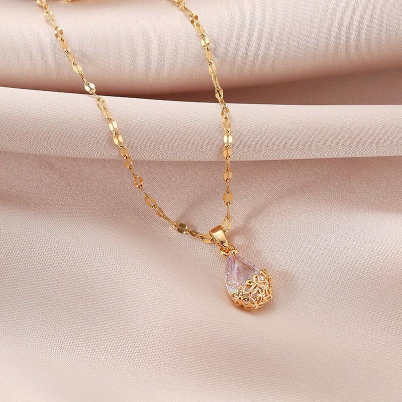 Golden Luxury Diamond Titanium Steel Necklace Women Fashion Slim Waist H Pendant Collarbone Chain