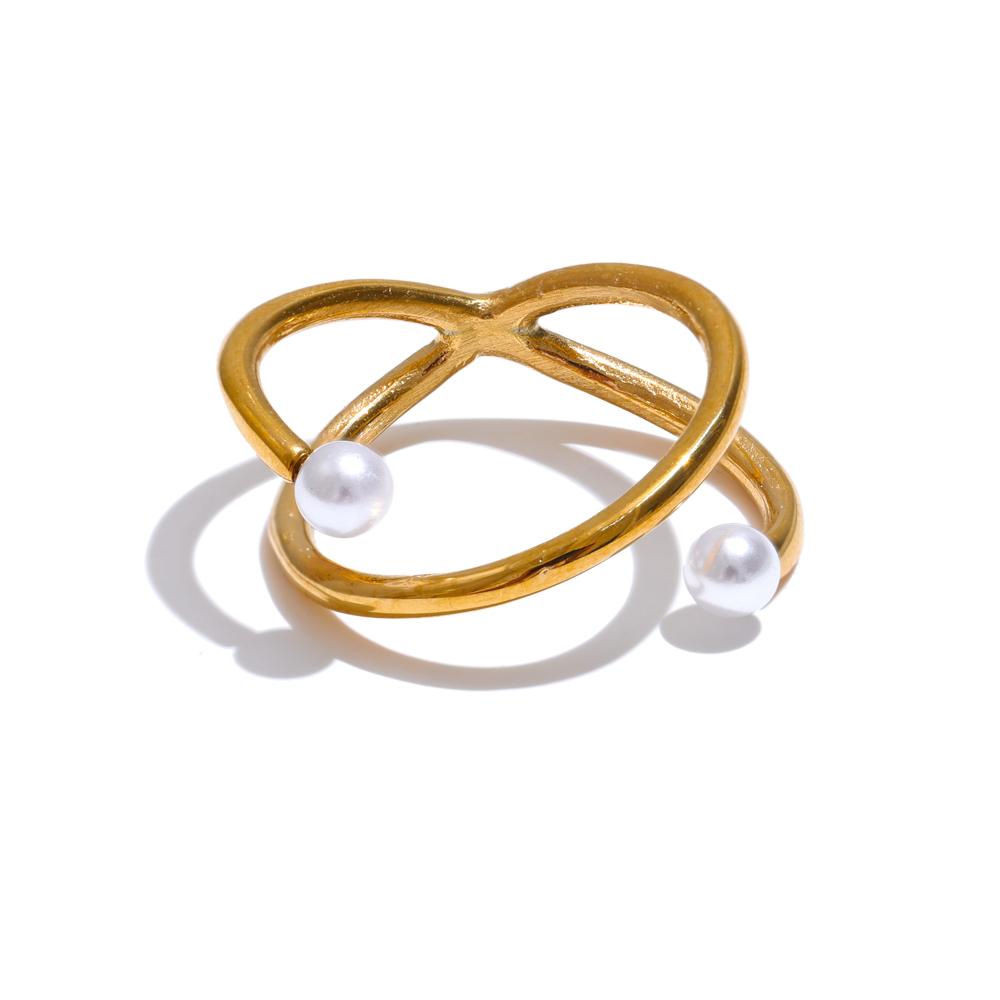 

Yhpup Stylish Unique Stainless Steel Simulated Pearls Geometric Golden Ring Tarnish Resistant Metal Minimalistic Daily Jewelry 7