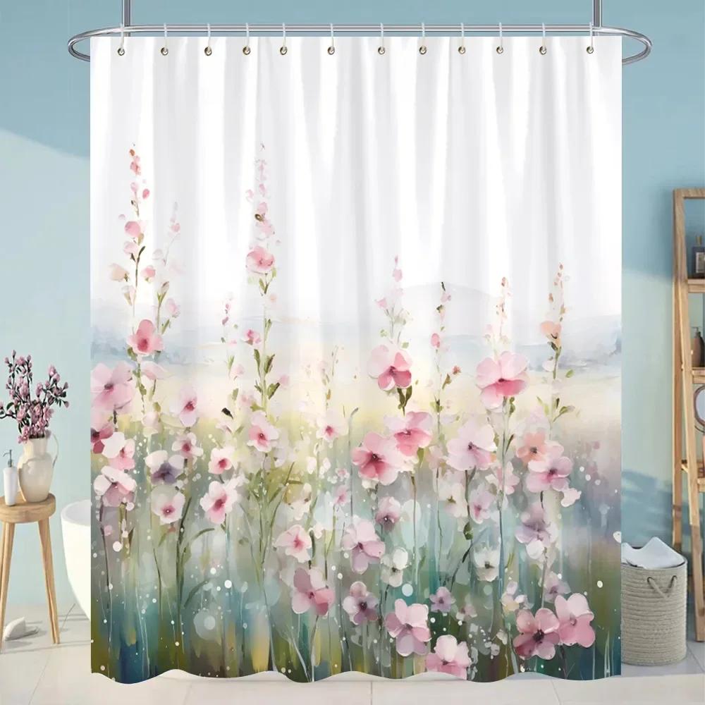 Botanical Floral Bathroom Curtains Tropical Green Leaf Butterfly Nature Landscape Polyester Fabric Shower Curtain Bathroom Decor