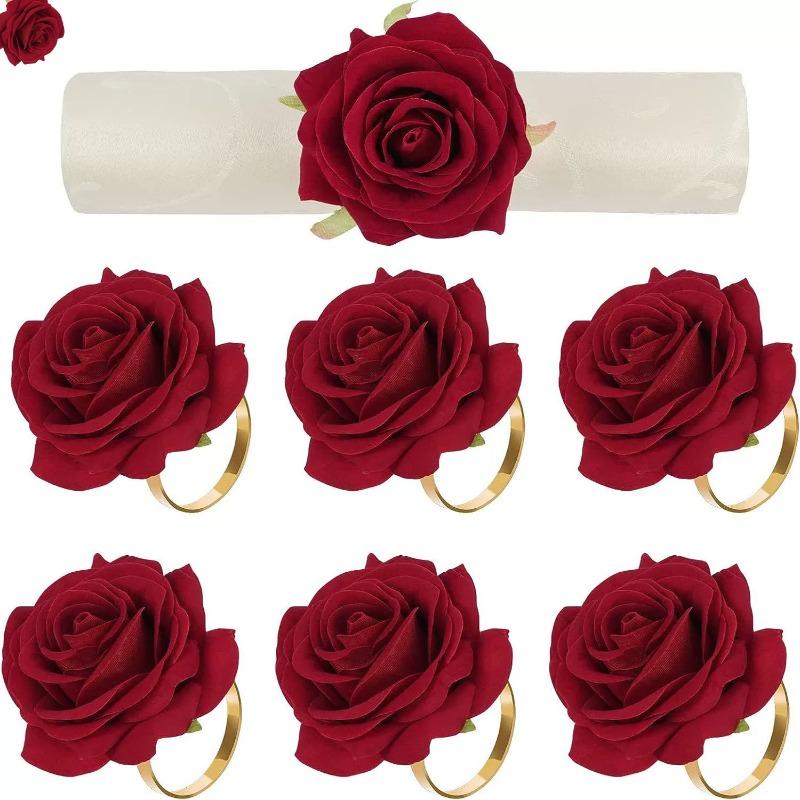 Valentine's Day Christmas Rose Napkin Rings Wedding Banquet Hotel Table Setting Decor DinnerNapkin Holders for Special Occasions