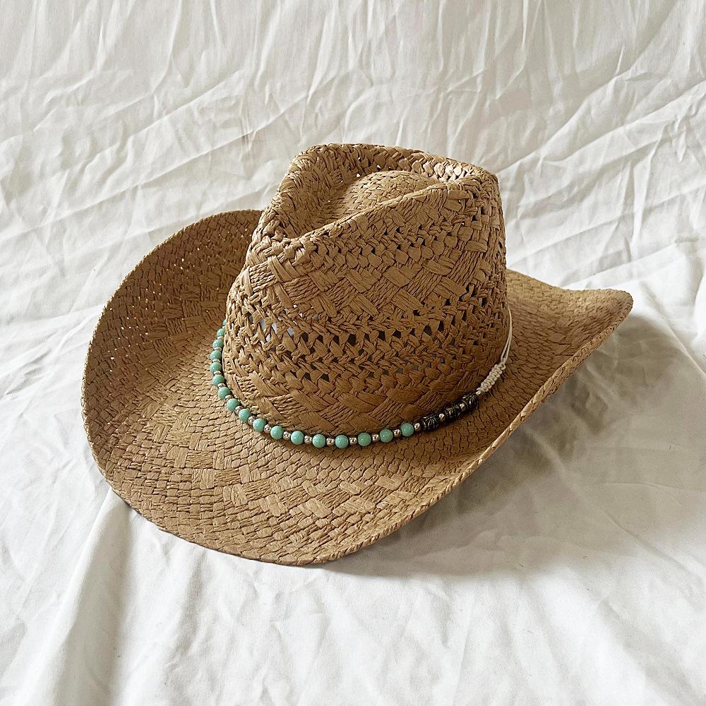 Sommer Strandurlaub Strohhut Vintage Handgefertigt Damen Herren Bohemian Ausgeschnitten Cowboyhüte Muschelperlen Sonnenhut Anglerhut