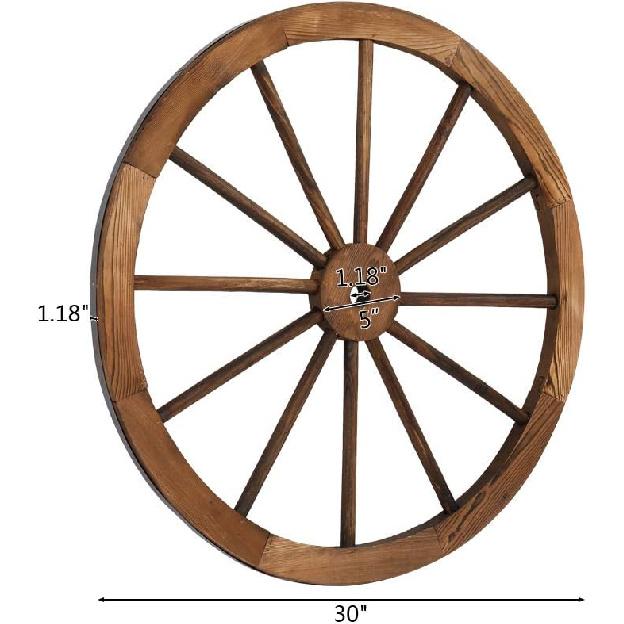 Volowoo Set med 2 Dekorativa Trähjul, Trävagnshjul, Vintage Gammal Vilda Västern Stil Väggbonad Vagn, Trädgårds Konst Väggdekor för Bar, Garage,