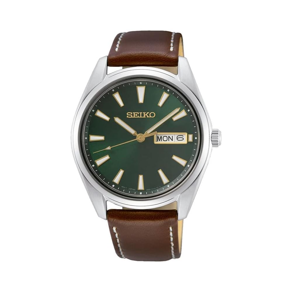 Мужские кварцевые часы Seiko SUR449P1 с зеленым циферблатом и ремешком из телячьей кожи. Импортная модель.