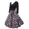 Women's Halloween Digital Printed Waist Long Sleeve Stitching A-line V-neckDress