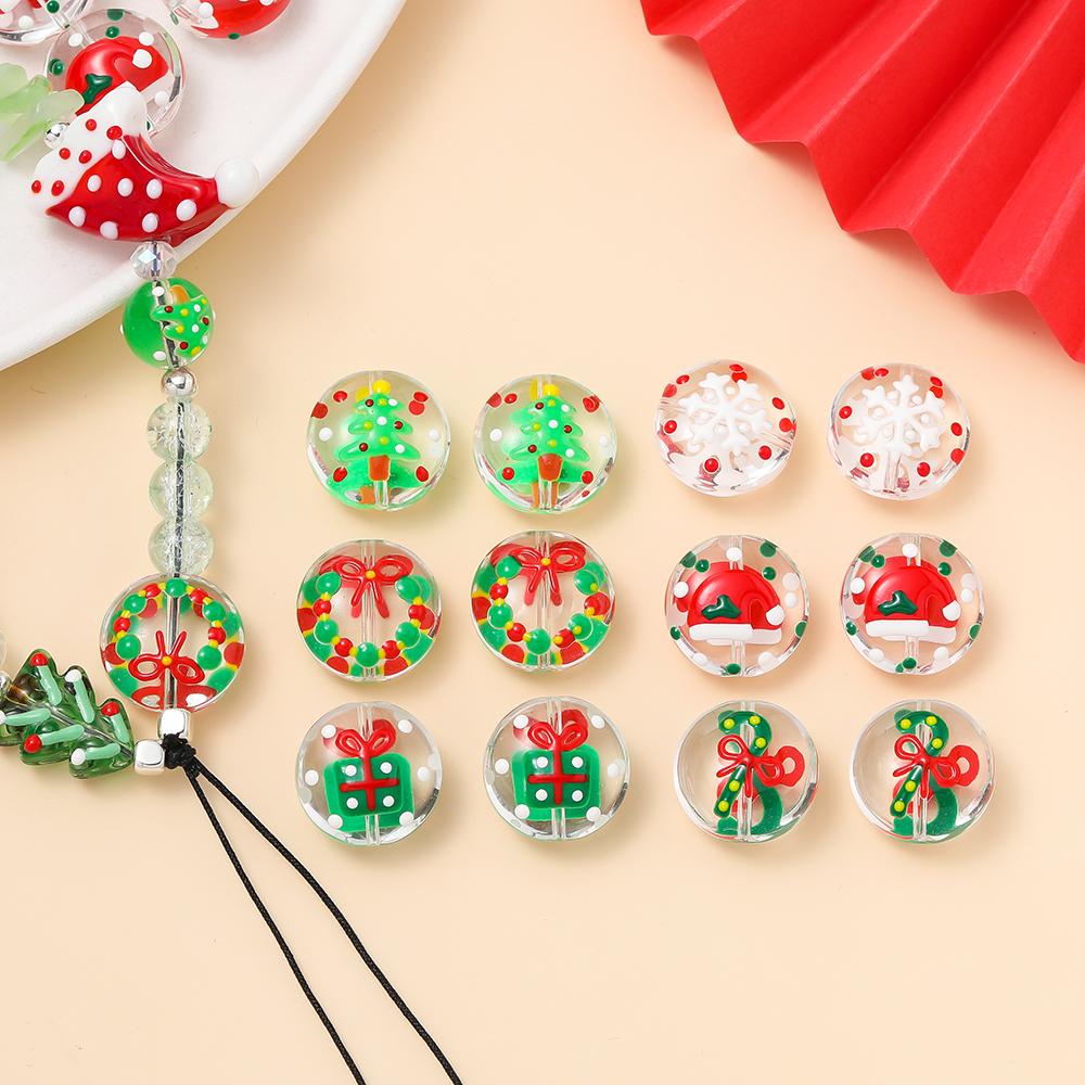 5pcs/lot Christmas Elements Glass Beads Loose Spacer Beads For Jewelry Making DIY Bracelet Necklace Accessories