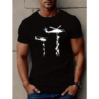 Europäische Größe Helikopter-Print Rundhals Bequemes Kurzarmshirt Mit Modischem Musterdruck, Geeignet Für Lässige Tägliche Outdoor-Aktivitäten