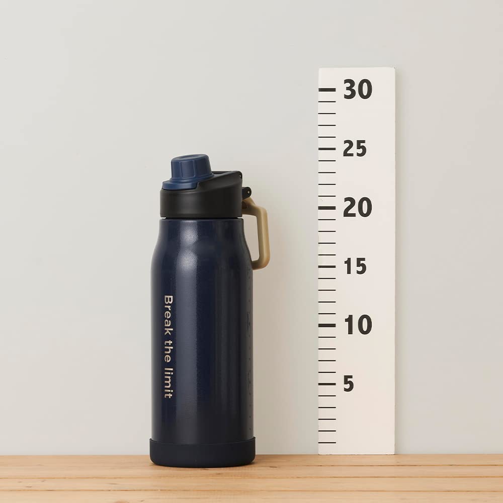 Doshisha Direct Sports Bottle, 800ml, Cold-Keeping, Vacuum-Insulated, Direct-Drink, with Silicone Cushioned Bottom, Navy Blue