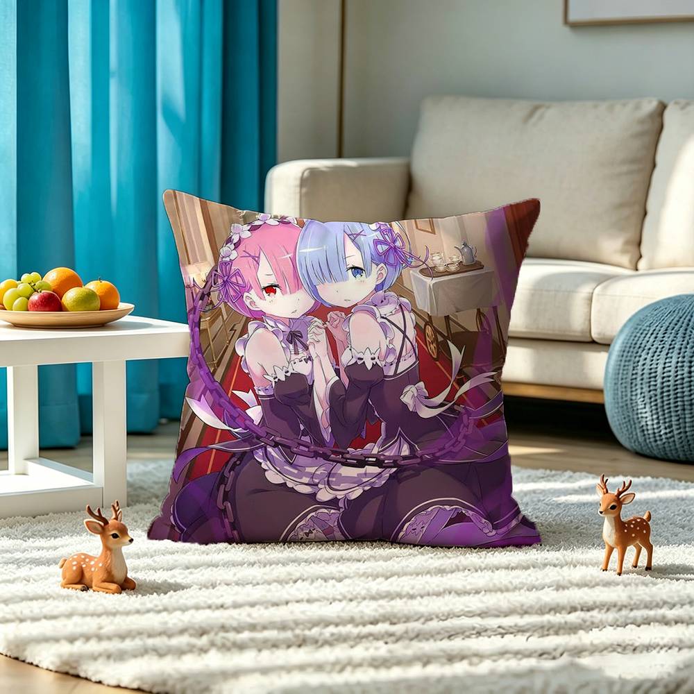 Starting Life in Another World Ram Rem Pillow Case Square Double-Sided Sofa Cushion Cover Bedroom Bedside Pillow