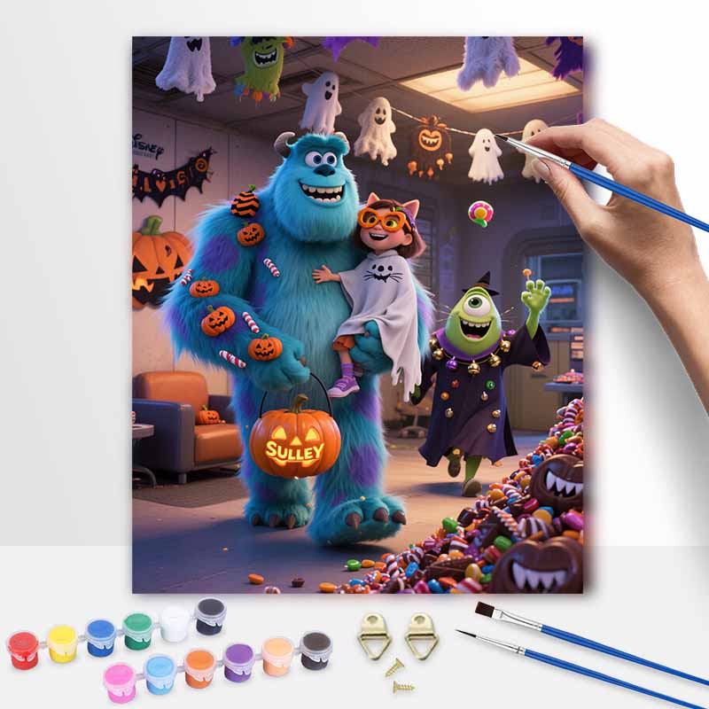 Disney Monsters Inc Sulley Mike Oil Paint by Numbers Painting Kit Hand Painted Home Decor Gift 20x30cm