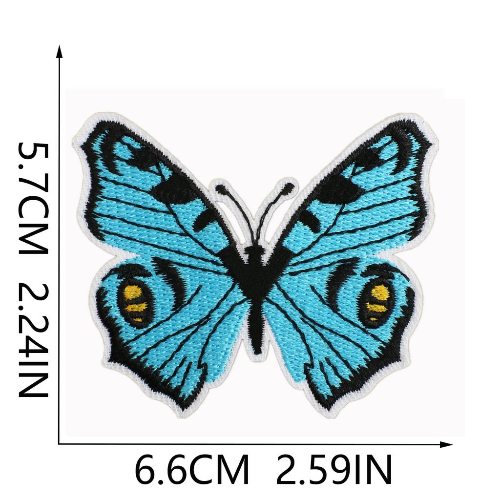 Butterfly World Embroidery Cloth Sticker Colored Flower Butterfly Computer Embroidery Label Clothes Decorative Patch Sticker Blue Butterfly