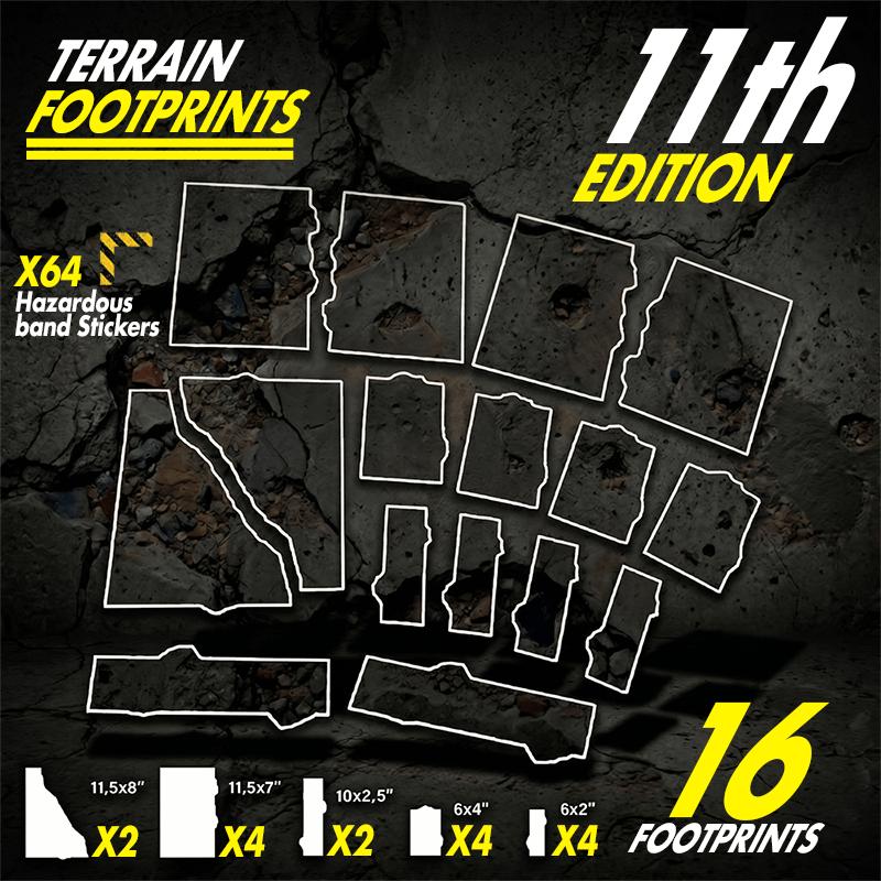Footprints 11th Edition Match-Play, Glasspack Terrain Bases, Objectives Markers.