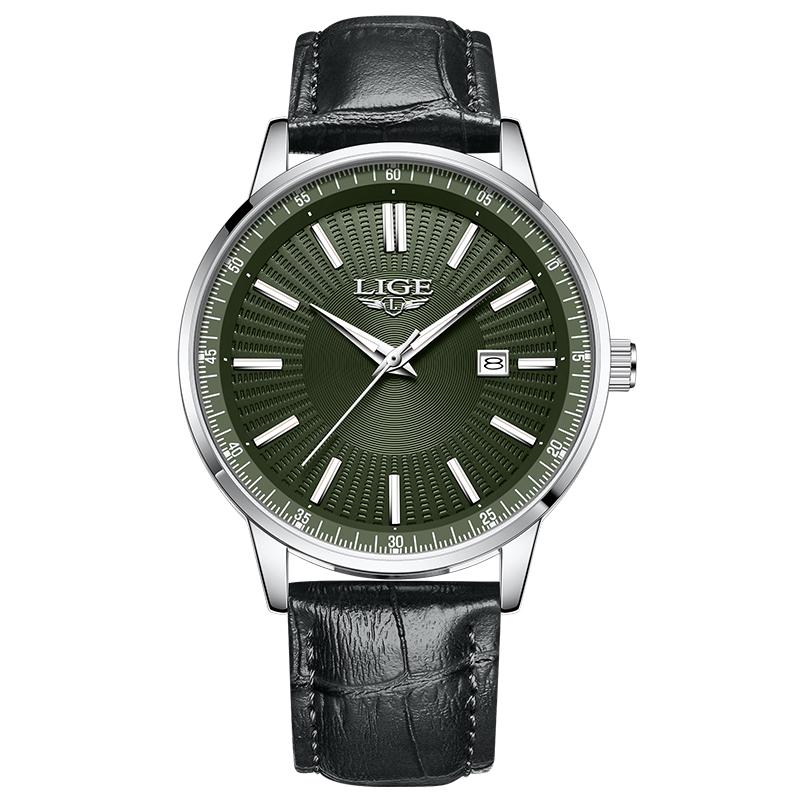 LIGE Men Business Quartz Watch Leather Strap Calendar Waterproof Minimalist Wristwatch
