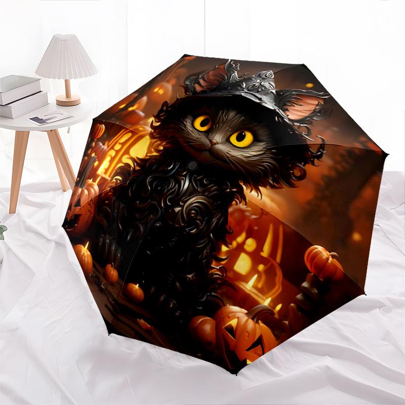 

1pc Handsome Black Cat Halloween Automatic Umbrella Design, Cute Cartoon Pattern, Portable Outdoor Umbrella, Perfect, Holiday Gift for Fans.P048
