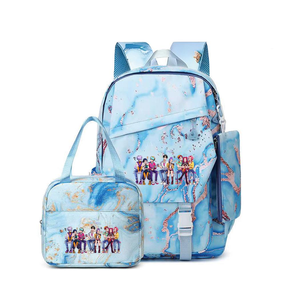 School Season Printed Student Schoolbag Backpack Shoulder Pencil Bag Three-Piece Set