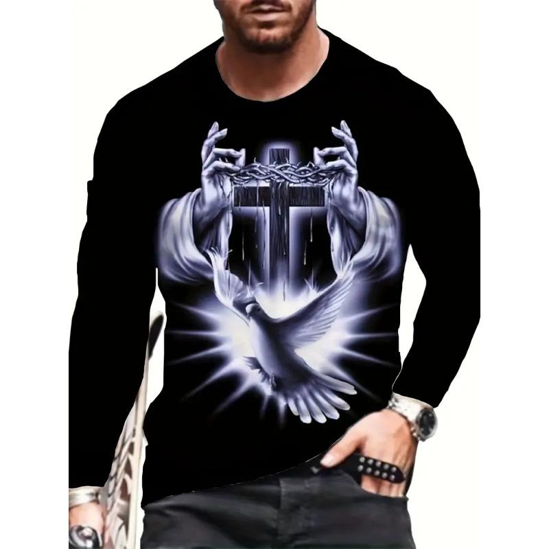 Funny Handprint Printed T-shirt Autumn Men's Casual Outdoor Long Sleeve Tees Top Pullover