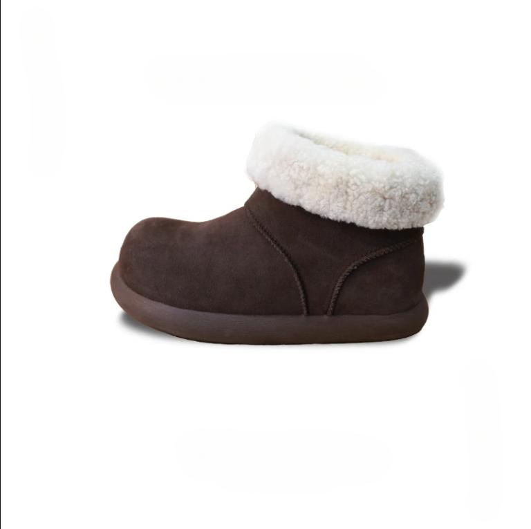 Fashion Big Potato's new leather fur minimalist style high top with added fur, big potato snow boots with plush, fashionable and casual