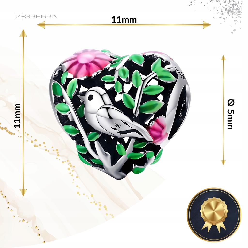 Heart Charms Nightingale Bird Pr 925 Bead S925 Pendant