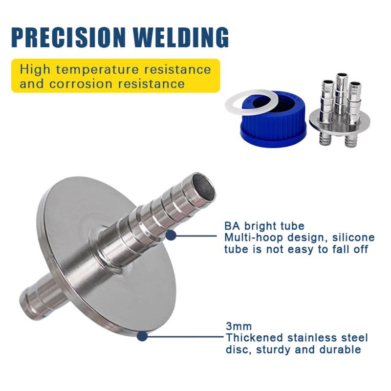 Gl45 Fermentation Tank Reactor Feed Cover Stainless Steel Jar Lid With Ss304 Blue Headspace Cap Refill Cover For Tube