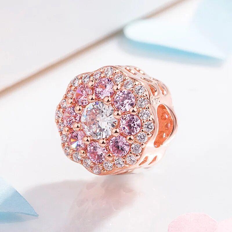 Neue Mode Kupfer Roségold Platinierte Blumen Perlen Anhänger Kompatibel Mit Authentischen Charm-Perlen Armbändern Damenschmuck Geschenk
