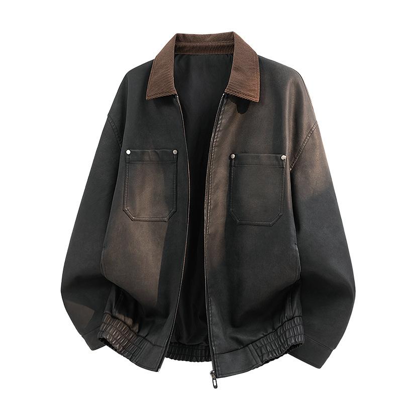 New PU leather jacket for men, American vintage workwear style, tough relaxed style, old money street style, minimalist