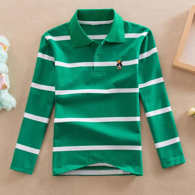 Children's Long Sleeve Shirts Spring Autumn Children's Wear Middle and Large Children's T-shirt Cotton Stripe Polo Shirt