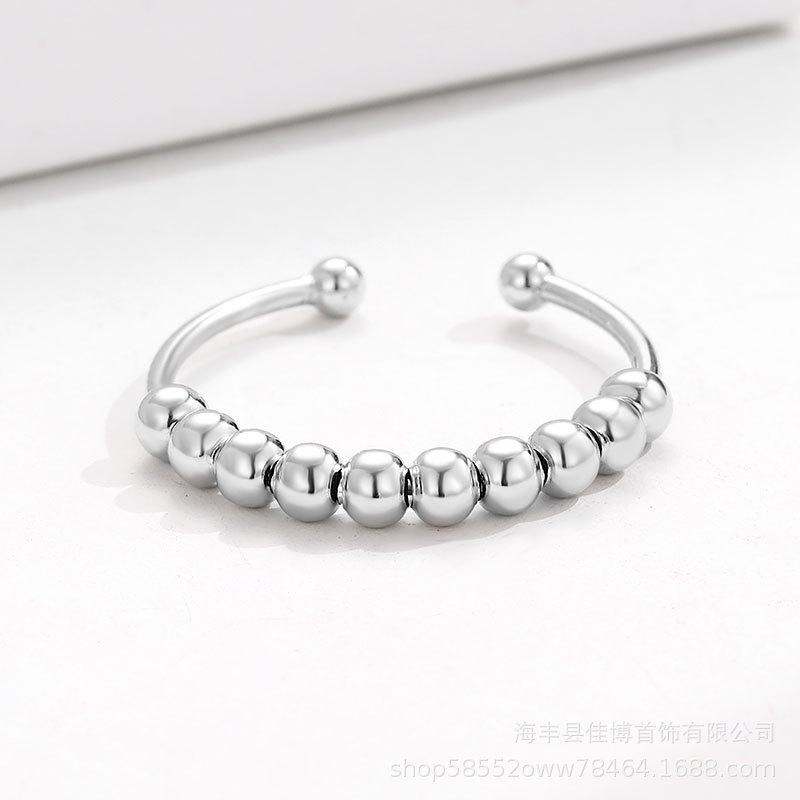 YILUOCD 2024 Rotate Beads Adjustable Anxiety Rings For Women Men Stress Relief Fidget Spinning Ring Copper Jewelry