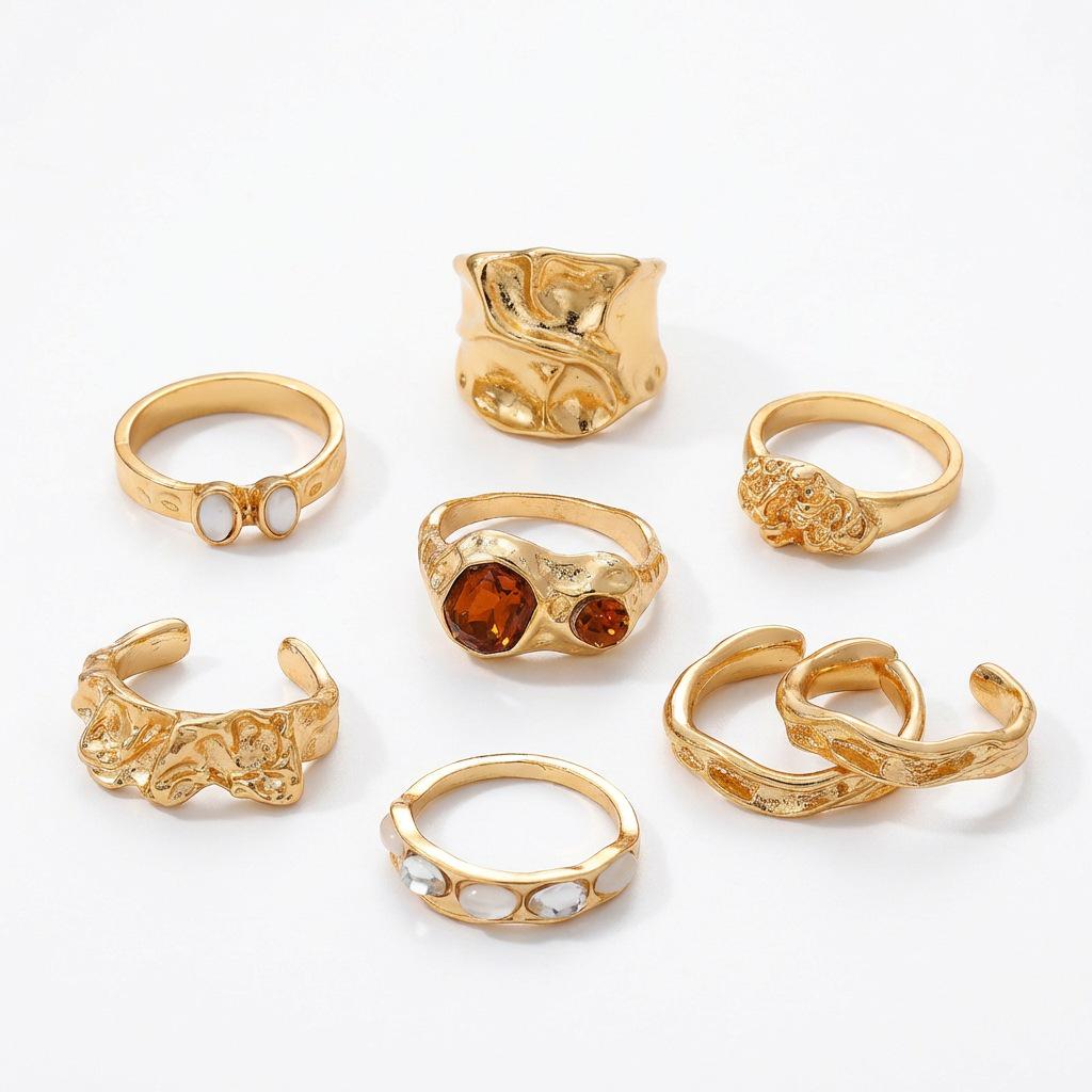 Ретро Набор Колец Геометрический Стразы Сплав - Неправильный Дизайн