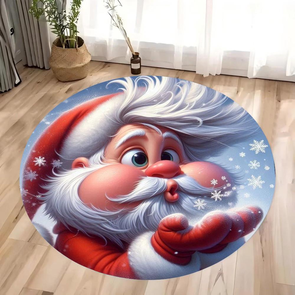 Christmas Santa Claus Round Carpet Living Room Bedroom Mat Festive Atmosphere Decorated Christmas Tree Home Rug Decoration
