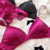 Ice Silk Comfort Underwear Set Women Sexy Deep V Push Up Bra Set Shoulder Strap Letters Adjustable Brassiere and Lace Panties