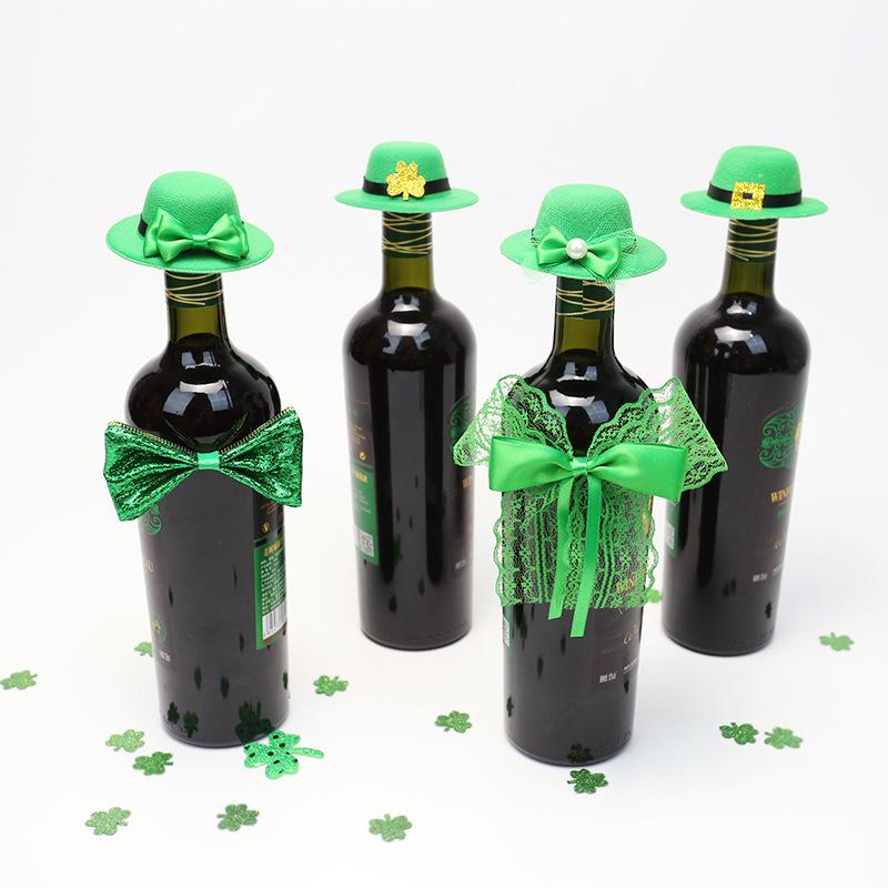Green wine bottle cap, green wine bottle body bow lace decoration, party scene decoration props, exquisite and unique, adding festive party atmosphere