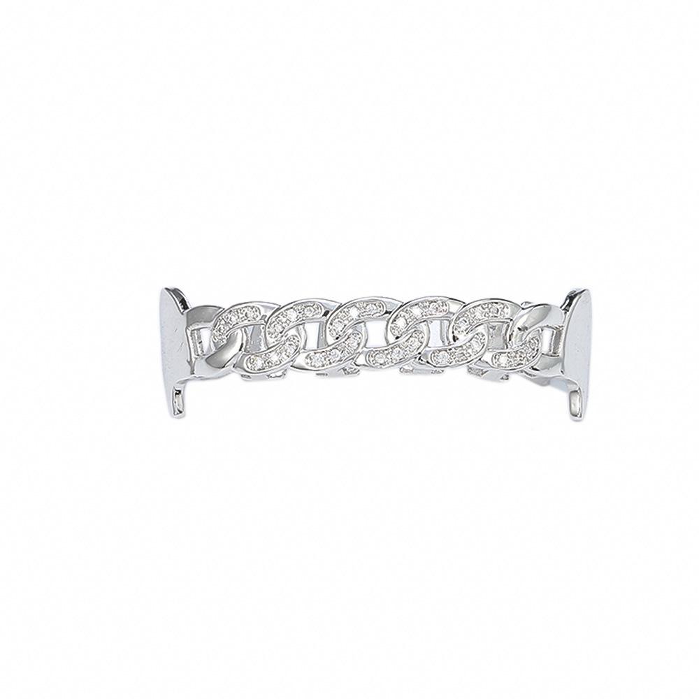 Hot-Selling European & American Hip Hop Halloween Grillz: Chain & Hollow Out Zircon Inlaid Fangs