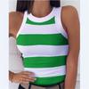 Women's Crew Neck Sleeveless Tank Top Slim Fit Striped Star Print Casual Camisole Tee