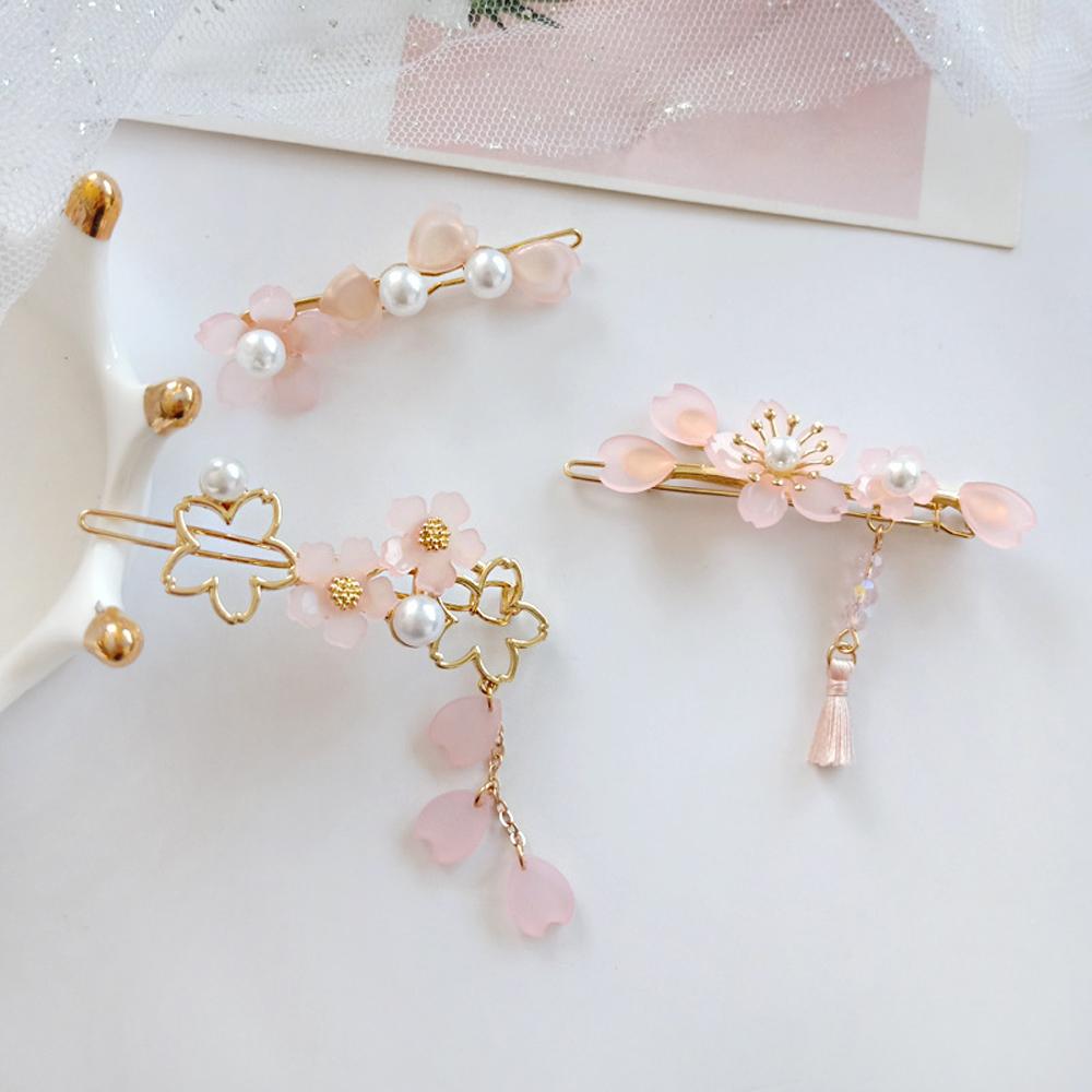 

Vintage Kids Gift Sakura Kawaii For Girls Tassel Hairpins Flower Hairclips E