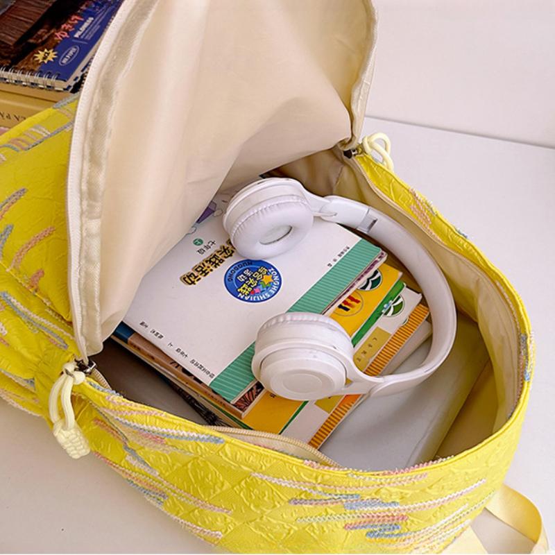 Autumn New Simple Lightweight Student Backpack Junior/high School Girl Schoolbag Cute Sweet Embroidery Striped Travel Book Bags with Cartoon Pendant