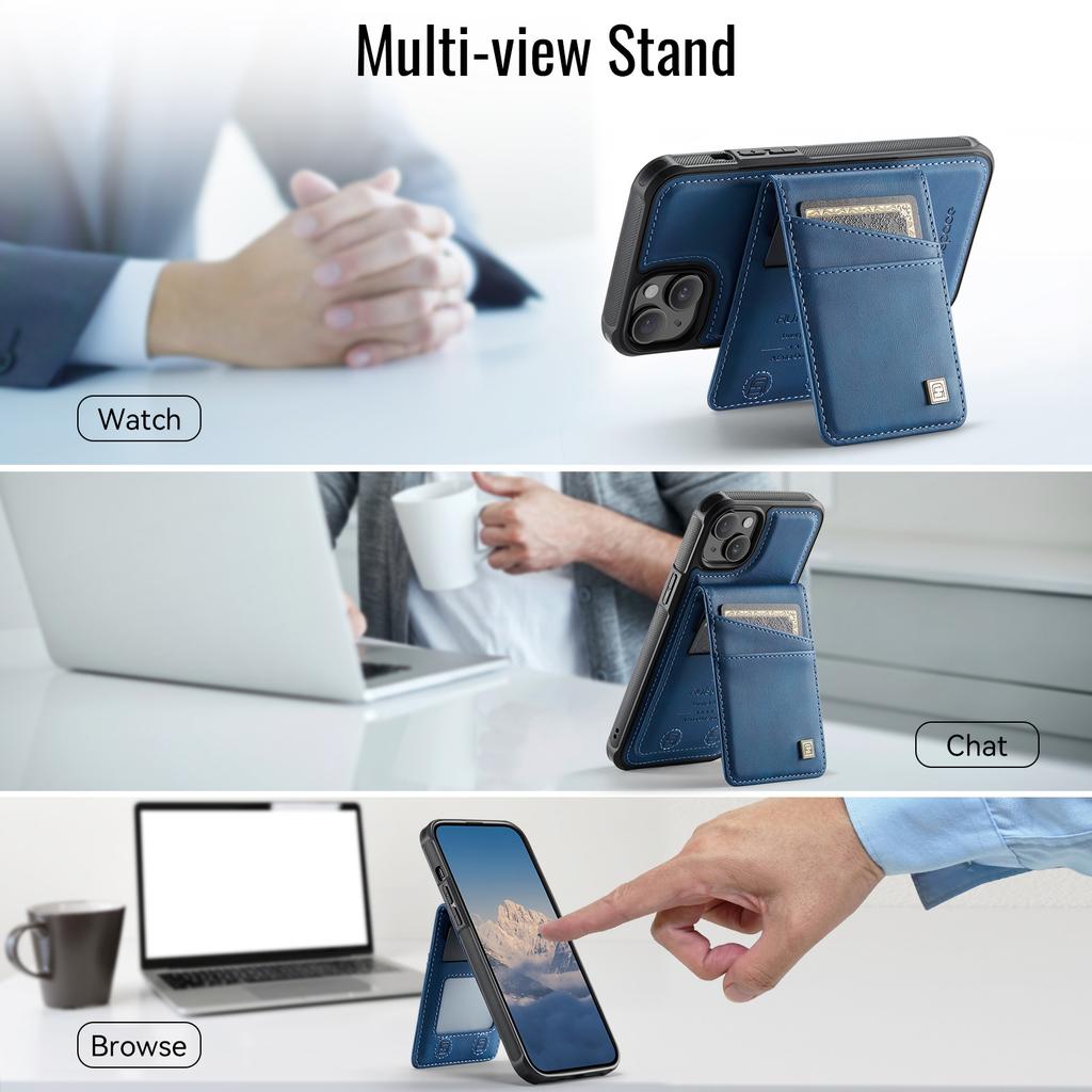 For iPhone 15 Case AUTSPACE A12 Leather Phone Case with Detachable Card Bag