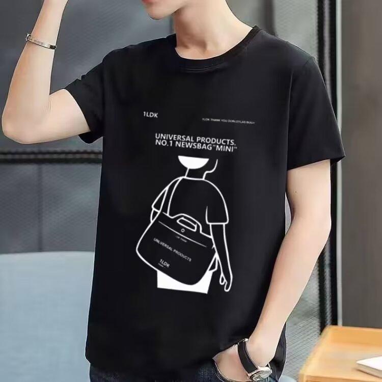 Printed Ins Short-sleeved T-shirt Men's Slim Tide Summer New Trend Round Neck Men's Cotton
