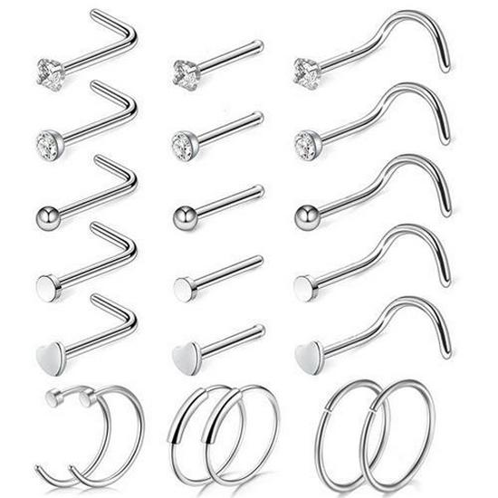 21-Piece Stainless Steel Nose & Lip Piercing Jewelry Set