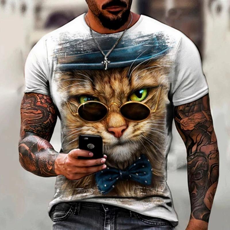 Cat Printed 3D  T-shirts for Men Oversized Short Sleeve Japanese Style Graphic Men's Clothing Fashion Pullover T Shirts Men