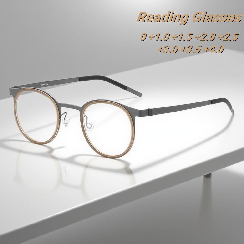Retro High-Definition Metal Round Frame Women'S Reading Glasses Ultra Light Neutral High-Quality Anti Blue Light Glasses