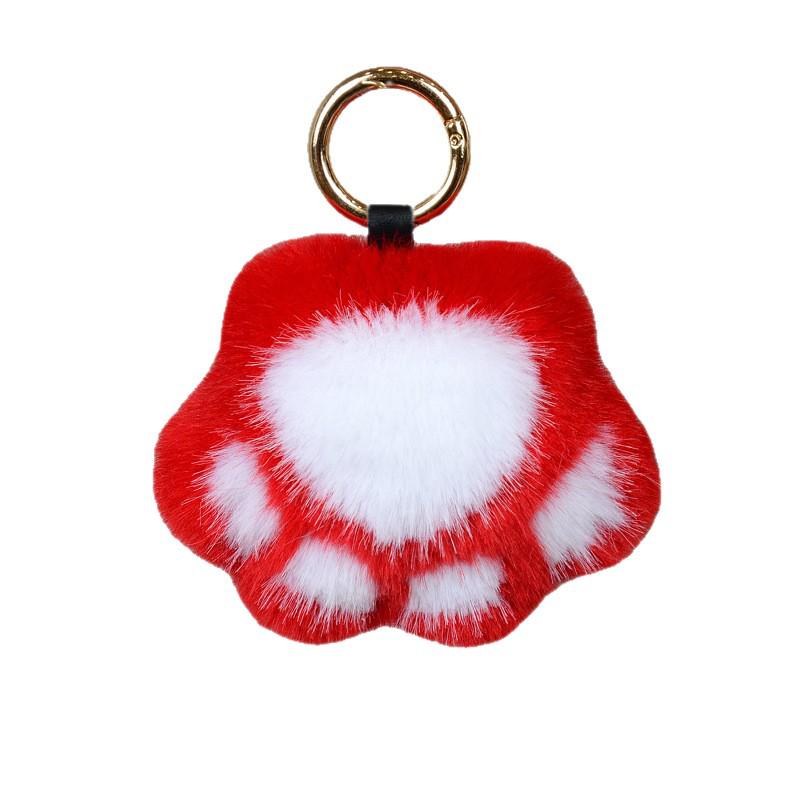 Imitation Mink Fur Cat Paw Keychain – Plush Girly Faux Fur Bag Charm