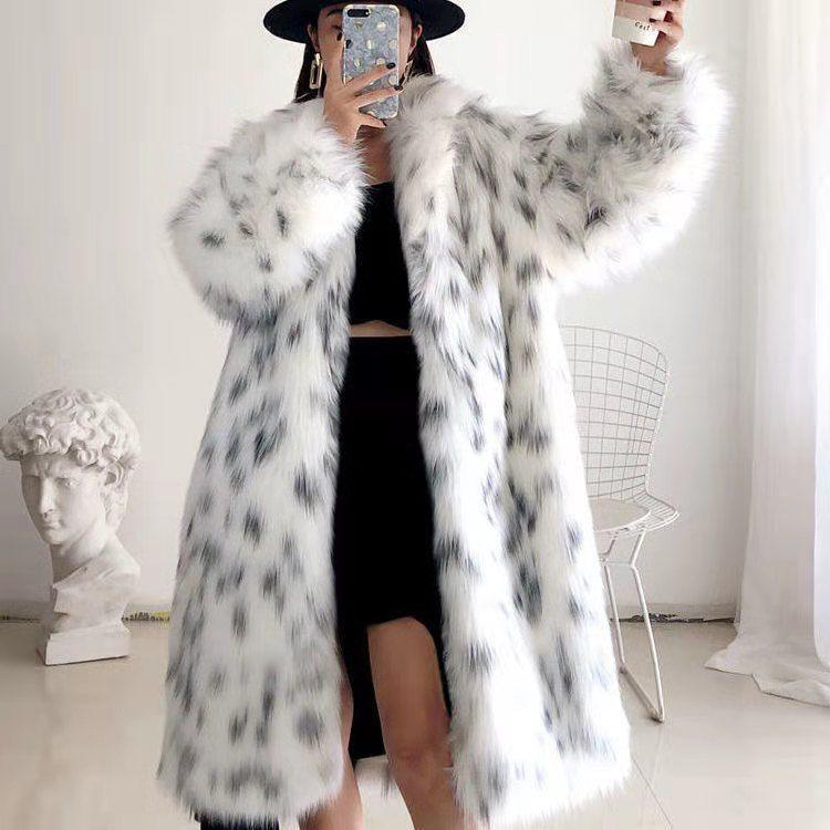 New winter warm imitation fur coat women's clothing medium and long belt-free spotted long-sleeved fox fur coat