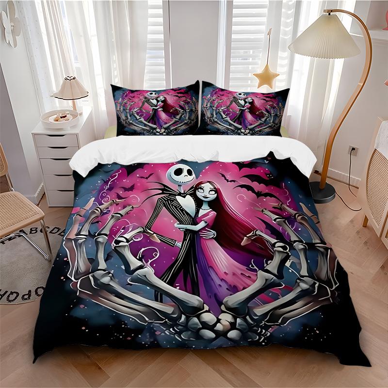 Gothic Skeleton Lovers Dark Romance Printed 3pcs Bedding Set Soft Microfiber 1 Duvet Cover And 2 Pillowcases Home Bedroom Decor Xmas Gift Q188