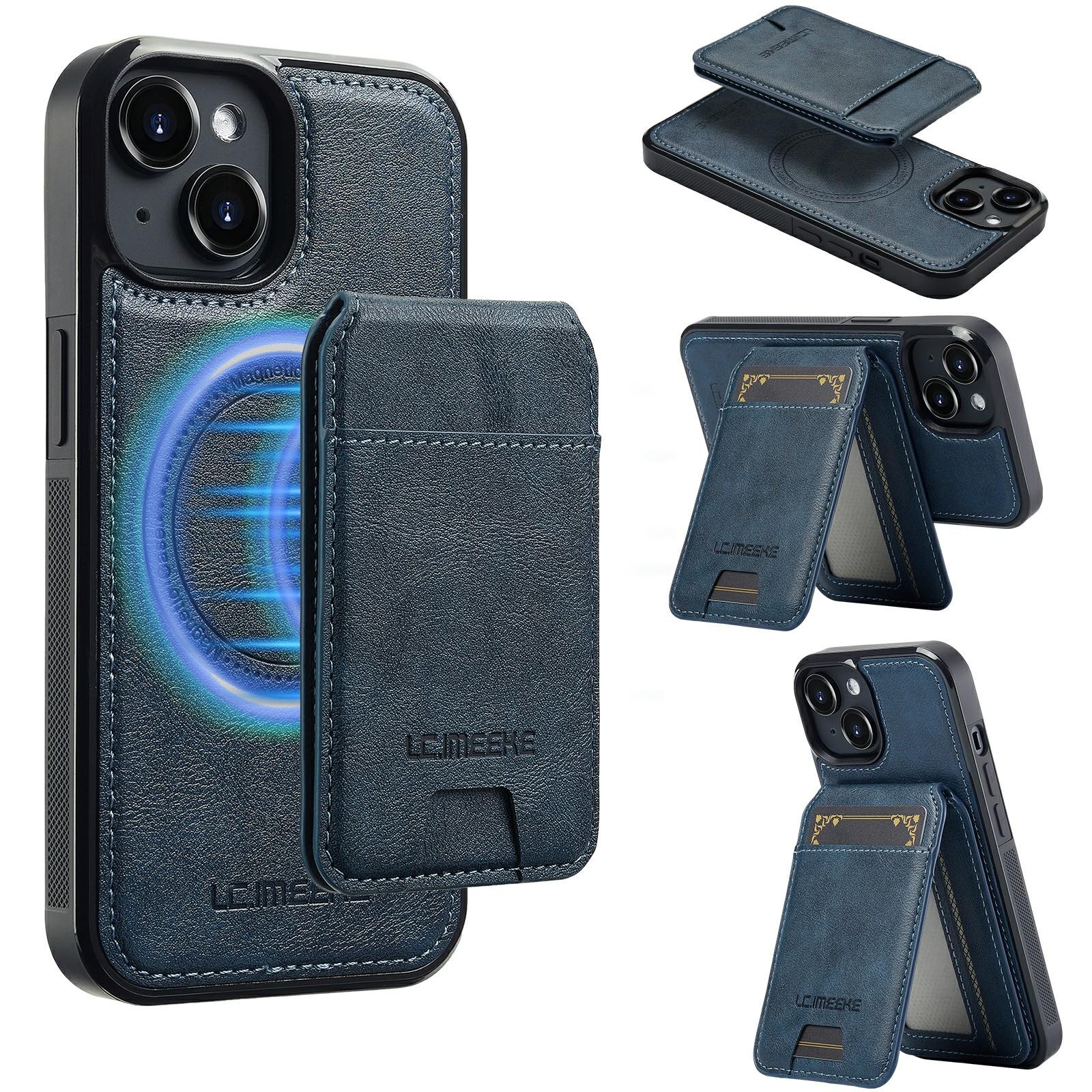 LC.IMEEKE L3 For iPhone 15 Plus Magnetic Case Detachable Card Holder Leather+TPU Mobile Cover C