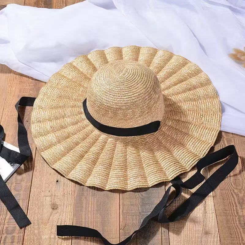 

2025 New Handmade Straw Jazz Scallop Sun Hat Fashion Spring Summer Outdoor All-match Ribbon Sunscreen Big Brim Beach Straw Hat M 56-58cm