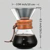 Borosilicate Glass Pour Over Coffee Brewer, 13.53oz High-Temperature Resistant Airtight Kettle with Wooden Handle Coffee Pot