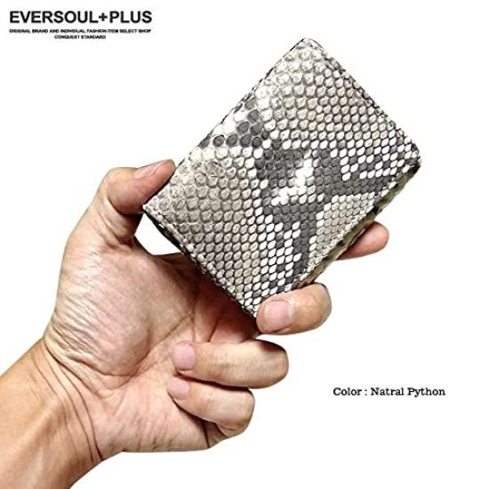 EVERSOUL Compact Wallet, Tri-fold Leather, Python Leather, Genuine Snakeskin Leather, Minimalist Wallet with Coin Purse, Unisex
