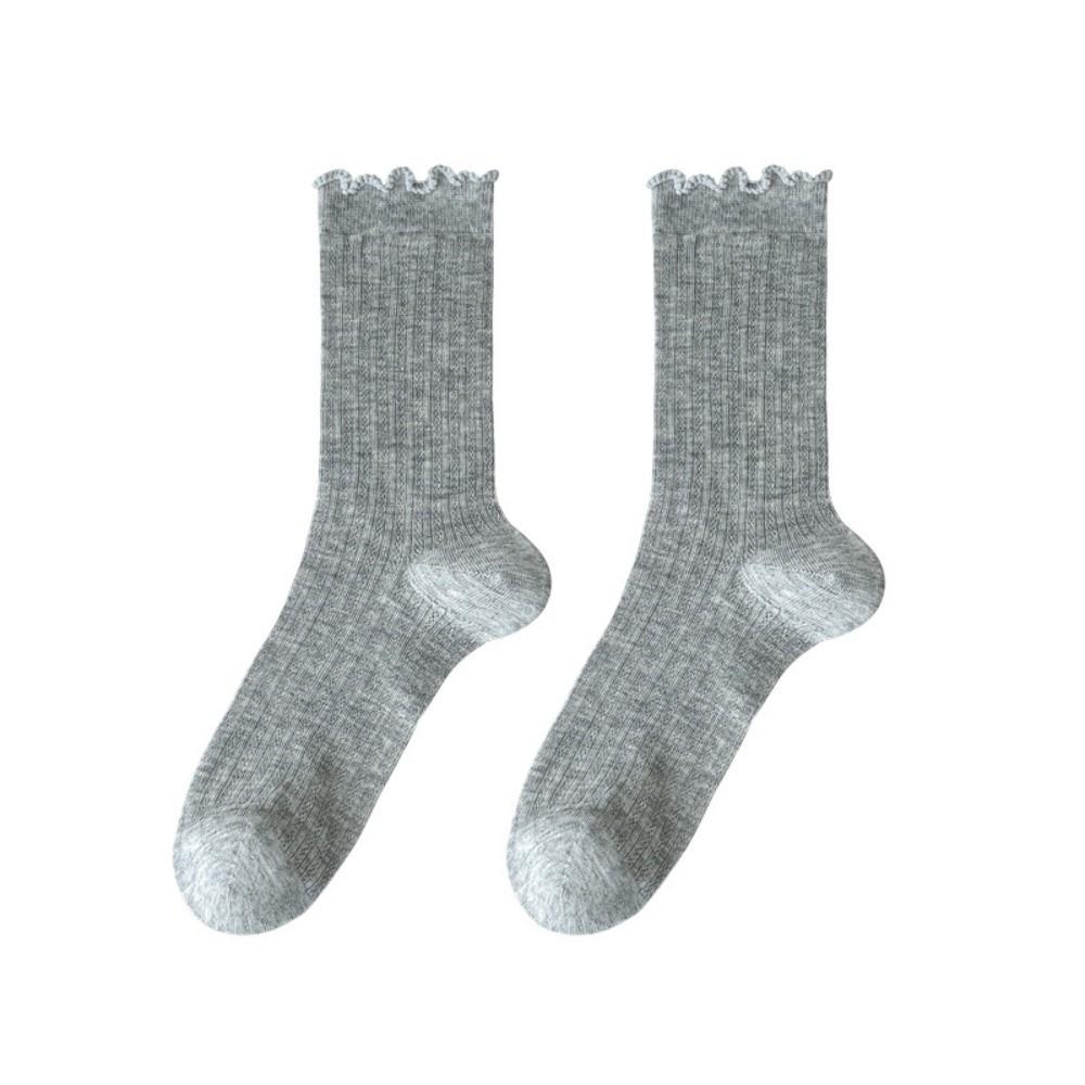 Hollow Out Mesh Mid Tube Socks Solid Color Ruffle Cotton Socks New Lolita Socks  JK