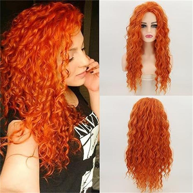 Reddish Curly Synthetic Wigs for Women Long Hair Natural Hairline Heat Resistant Cosplay Lolita Wig Drag Queen