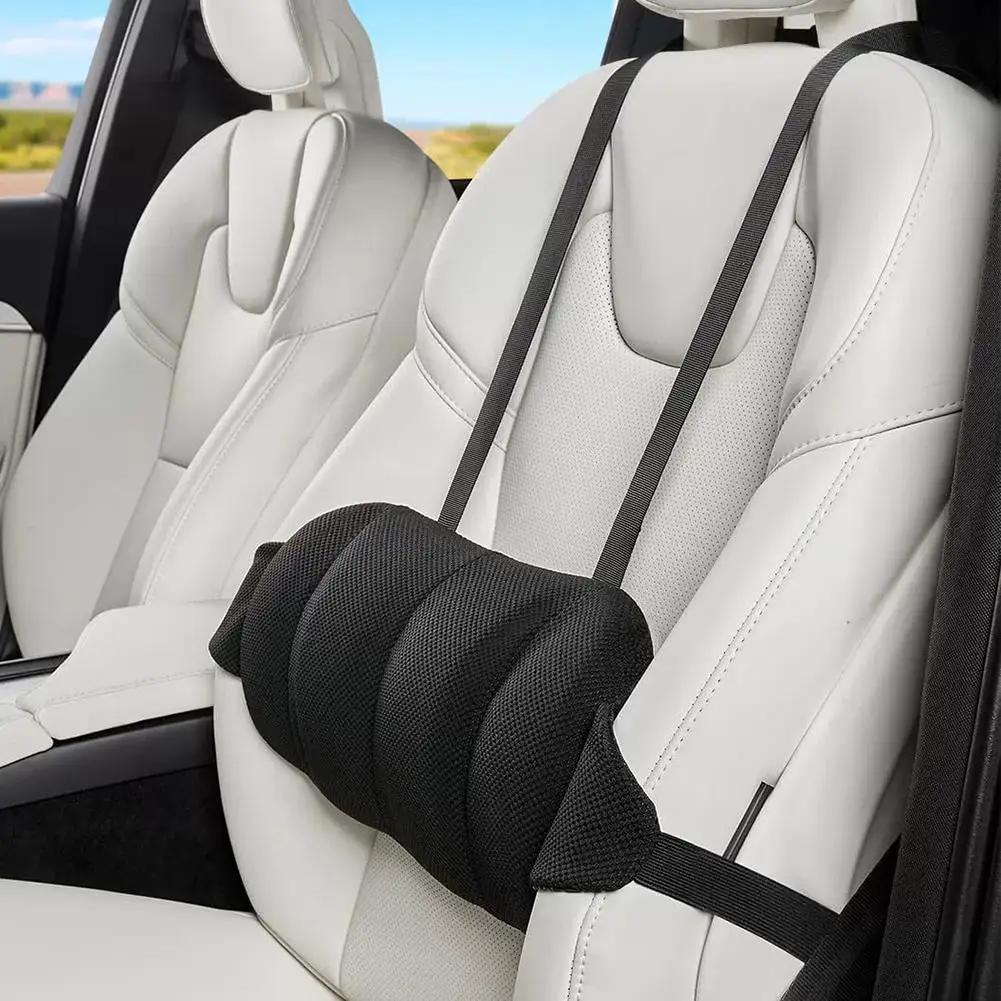 Car Lumbar Support Adjustable Straps Securely Fixed Pillow Cotton Waist Car Backrest Lumbar Cushion Memory Protection J9B7