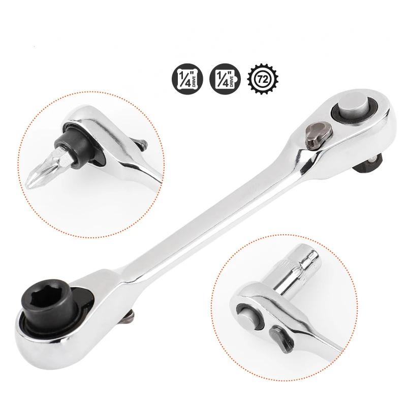 Portable 1/4 Inch Double Ended Quick Socket Ratchet Wrench Screwdriver Bit Spanner Two-way adjustable Hand Tools for Mechanic